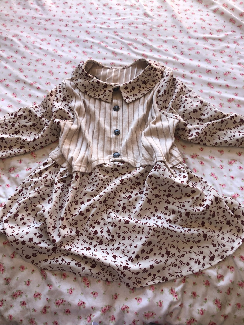 BloomChic Cream Dress with Brown Floral Print